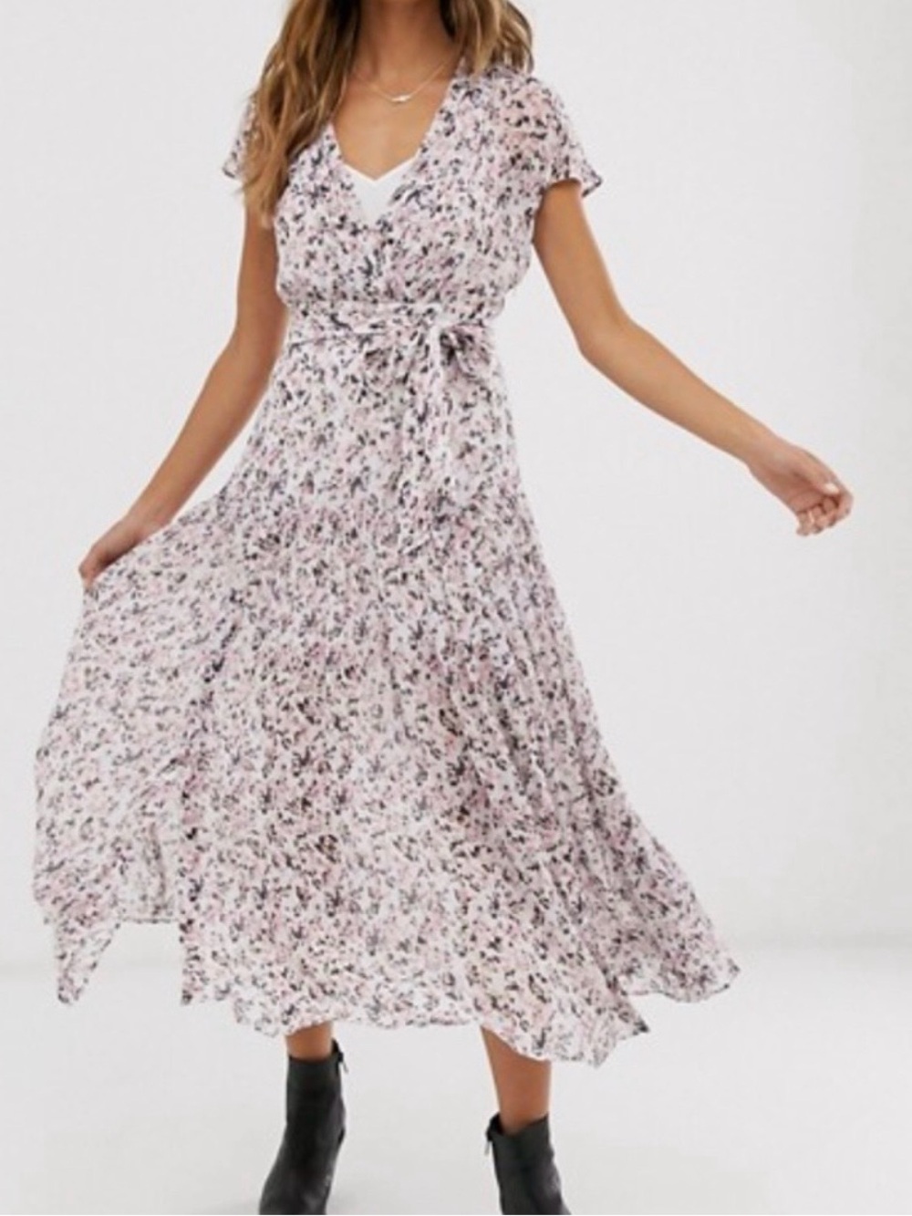 All Saints Pink Floral Wrap Maxi Dress
